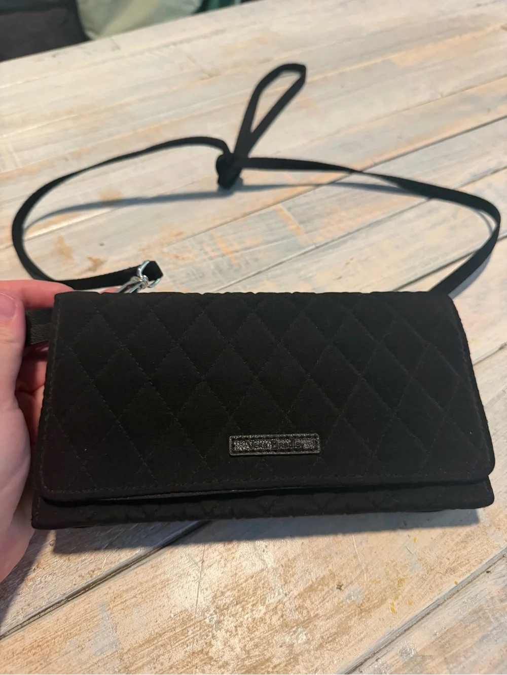 Vera Bradley Black Quilted Crossbody Wallet Purse RFID Organizer Travel